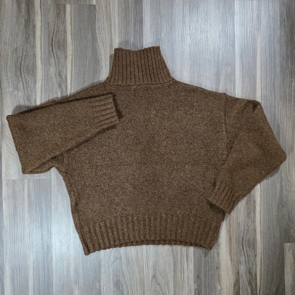 American Eagle Brown Quarter Zip Mock Neck‎ Knit Sweater Womens Medium 0702